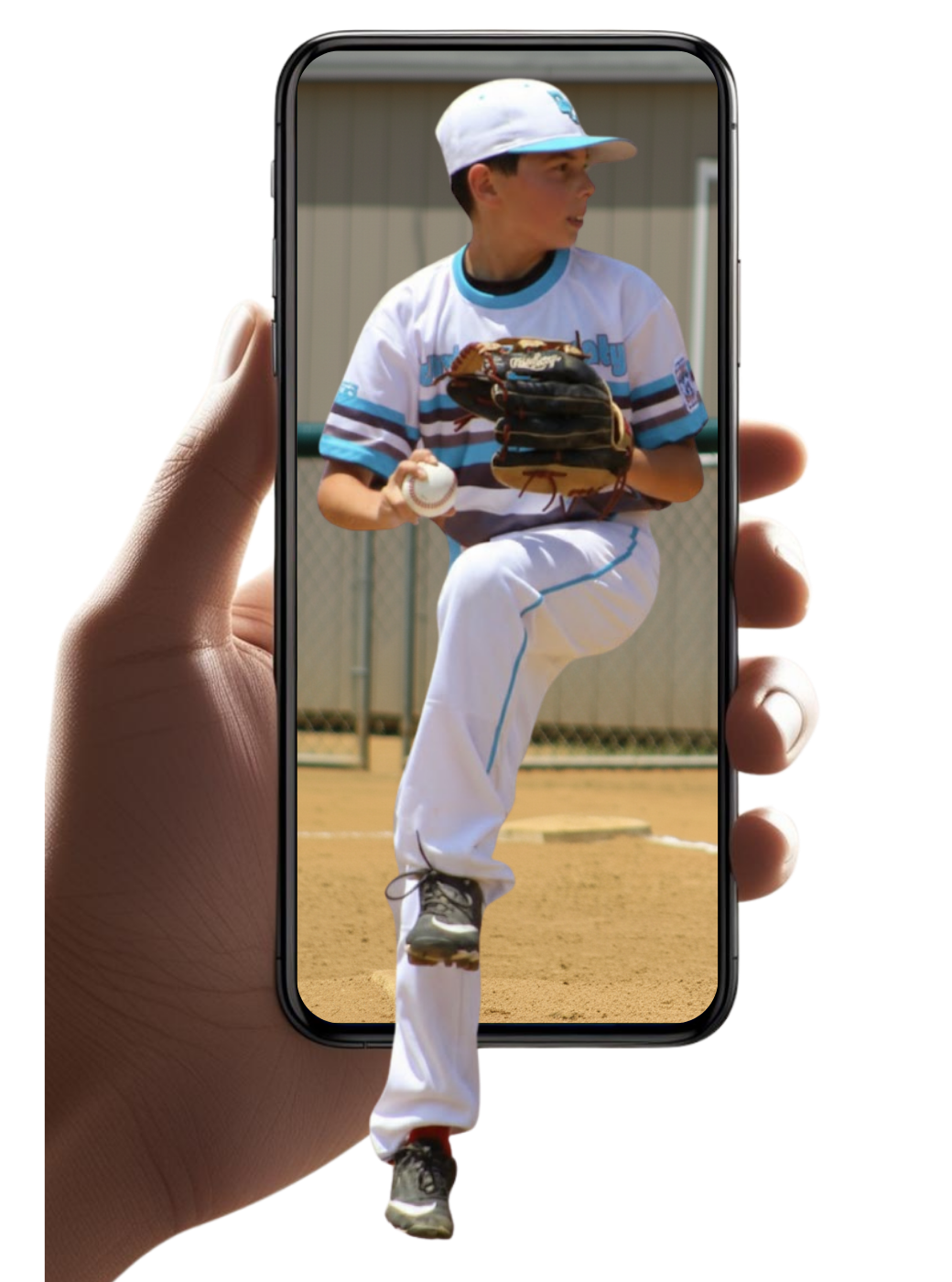Baseball pitcher recording displayed on a phone