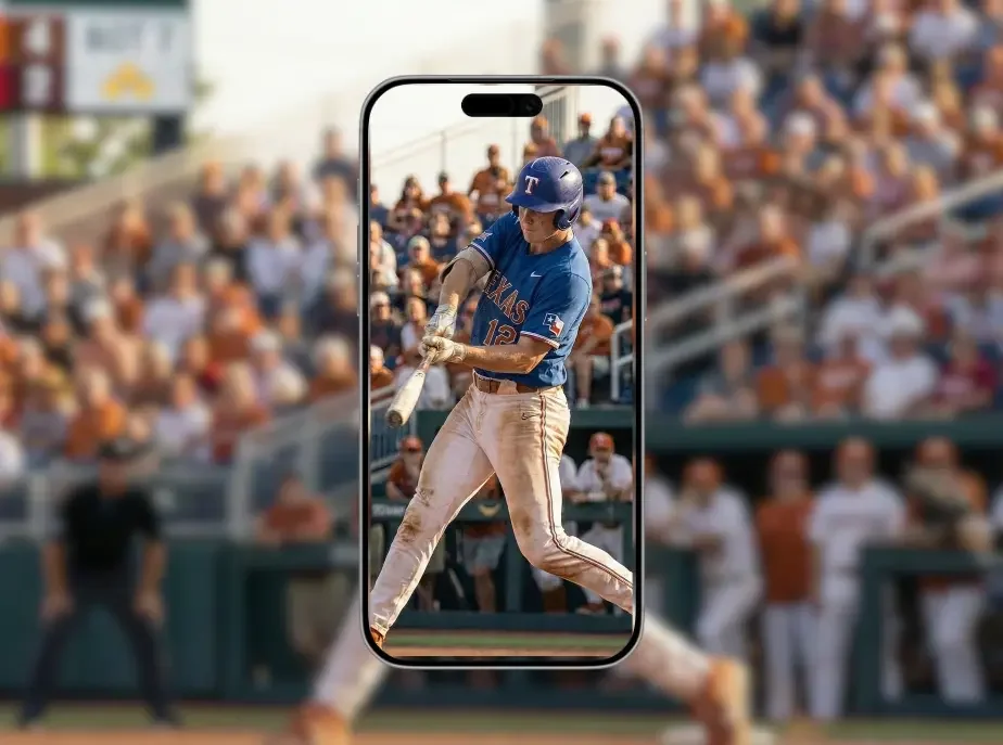 Baseball swing displayed on a smartphone at a stadium