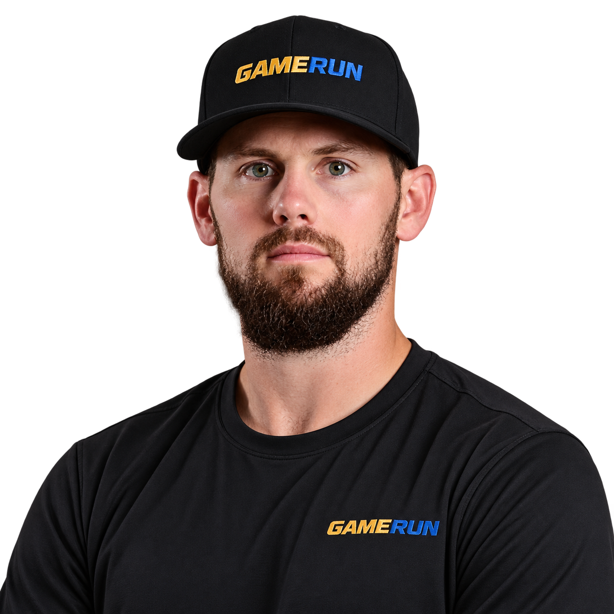 Chris Owings wearing a GameRun shirt and cap