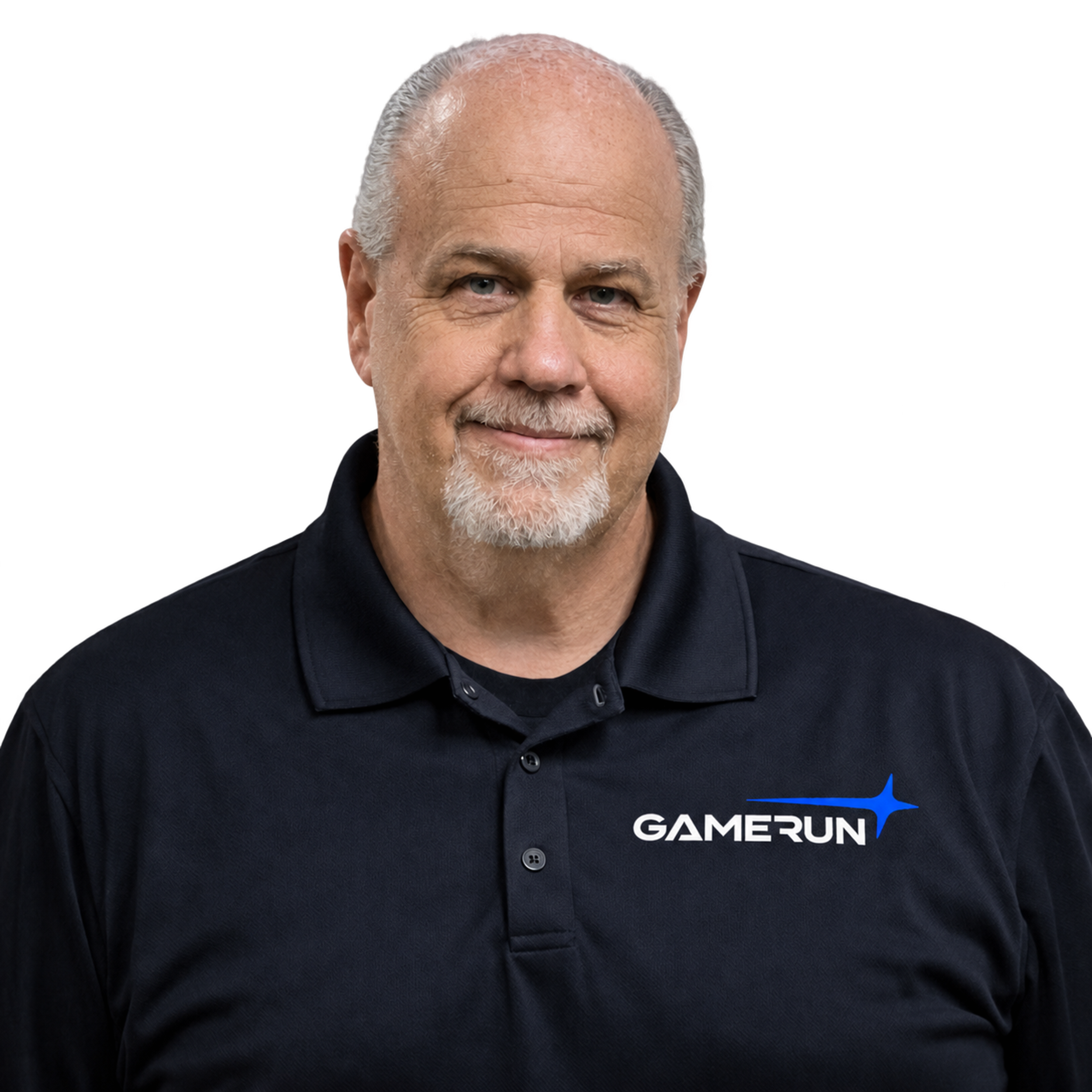 GameRun team member wearing a branded polo shirt