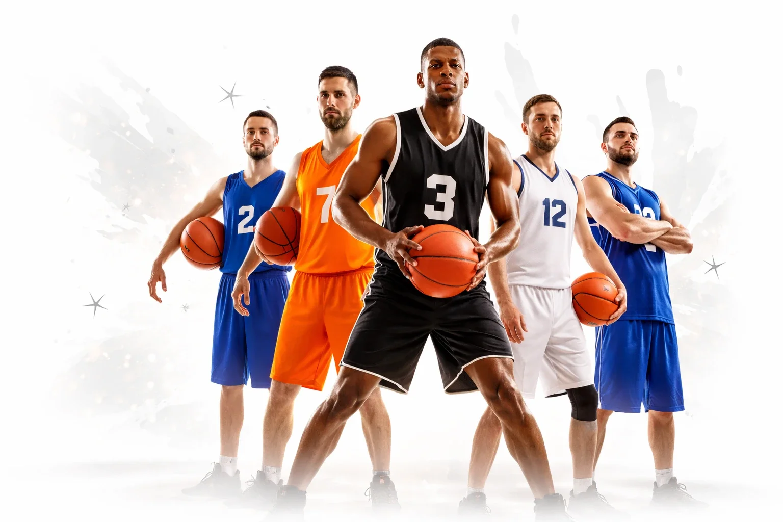 Group of basketball players holding basketballs