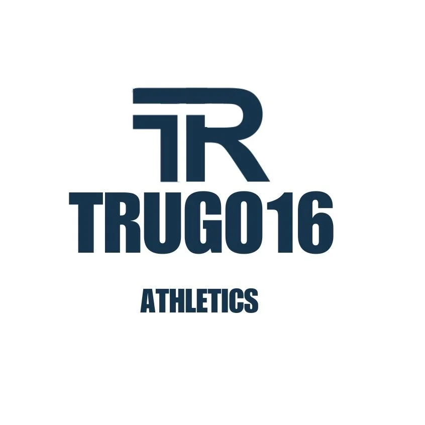 Logo with stylized 'TR' symbol above the text 'TRUGO16 ATHLETICS' in bold navy blue font on a white background.